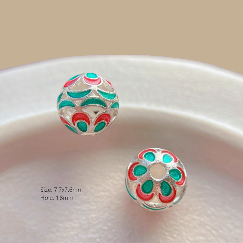 925 Sterling Silver Hollow Beads Enamel Colorful Spacers