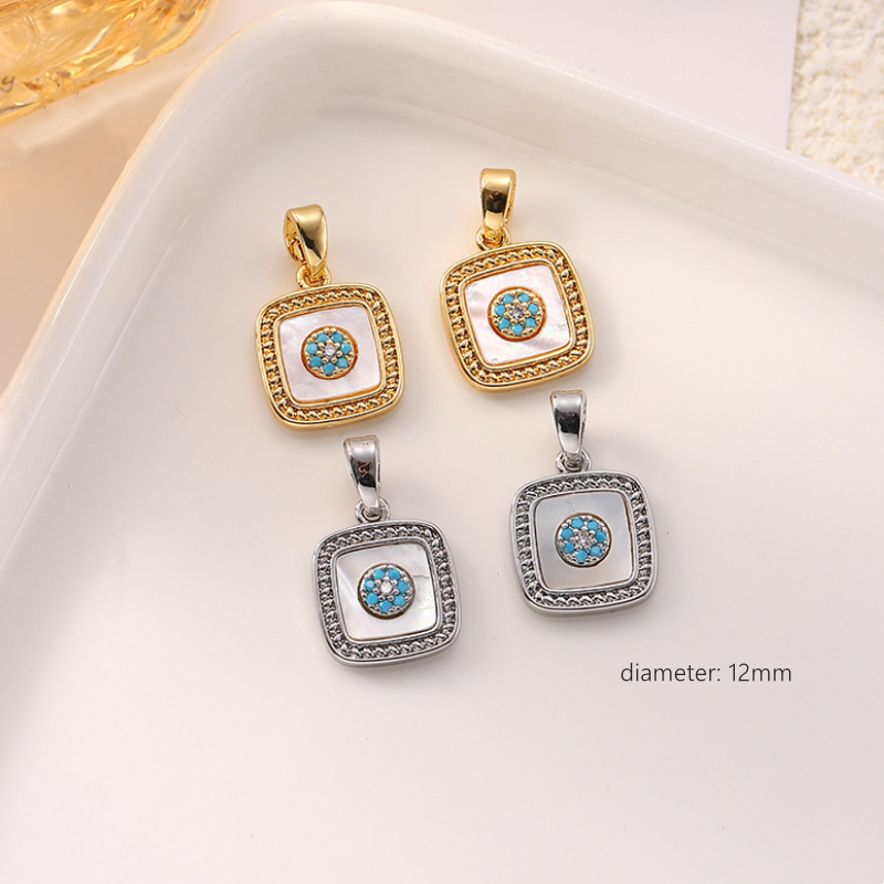 Brass Gold Platinum Plated Shell Inlaid Imitation Turquoise Charms Pendant