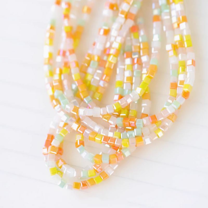 180pcs Glass Tiny Square Beads Electroplated Candy Color