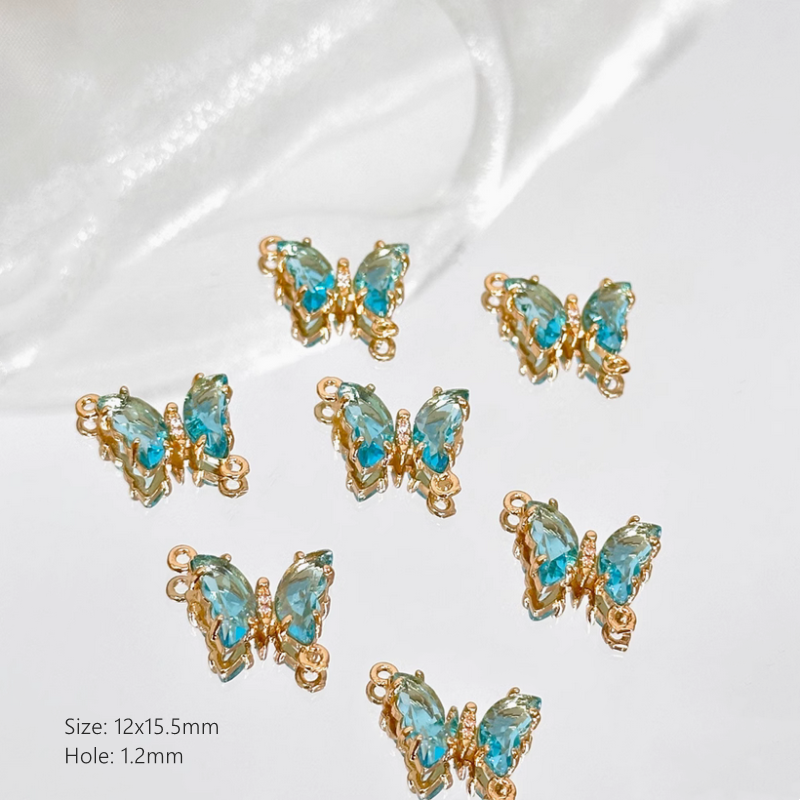 Brass Gilded Zircon Butterfly Pendants Colorful Crystal Charms