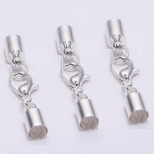 5pcs Brass 3mm Double Side Lobster Clasp With Cap, Silver Plated -CMPS-01