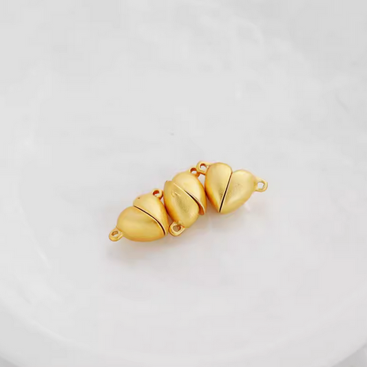 Brass Heart Shape Magnetic Clasp, Matt Gold Plated - CMXX-04