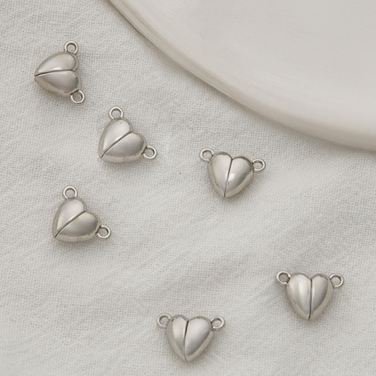 Brass Heart Shape Magnetic Clasp, Platinum Plated - CMXX-06