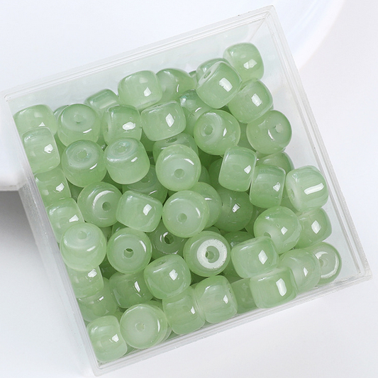 20pcs 6x8mm Glass Imitation Jade Oblate Beads -GLFA-13
