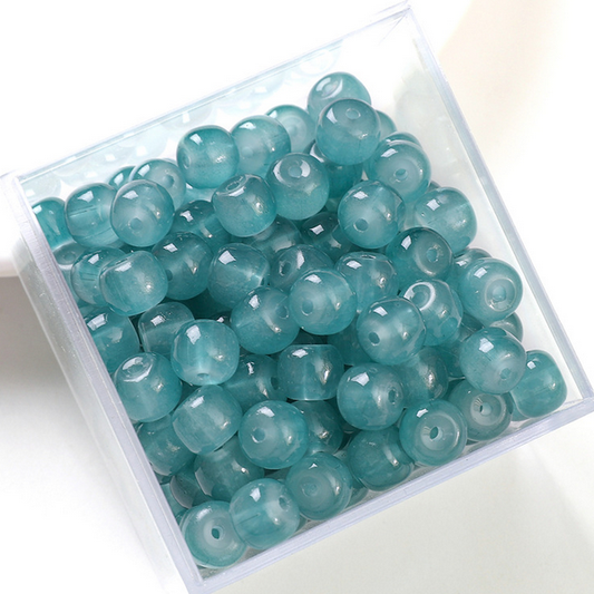20pcs 7x8mm Glass Imitation Jade Oblate Beads -GLFA-18