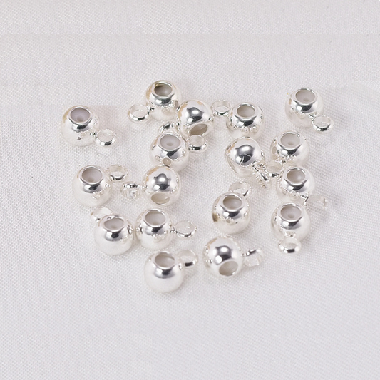10pcs Brass 3mm Spacer Round Bead With Silicone/Ring Silver Plated -AMDH-07