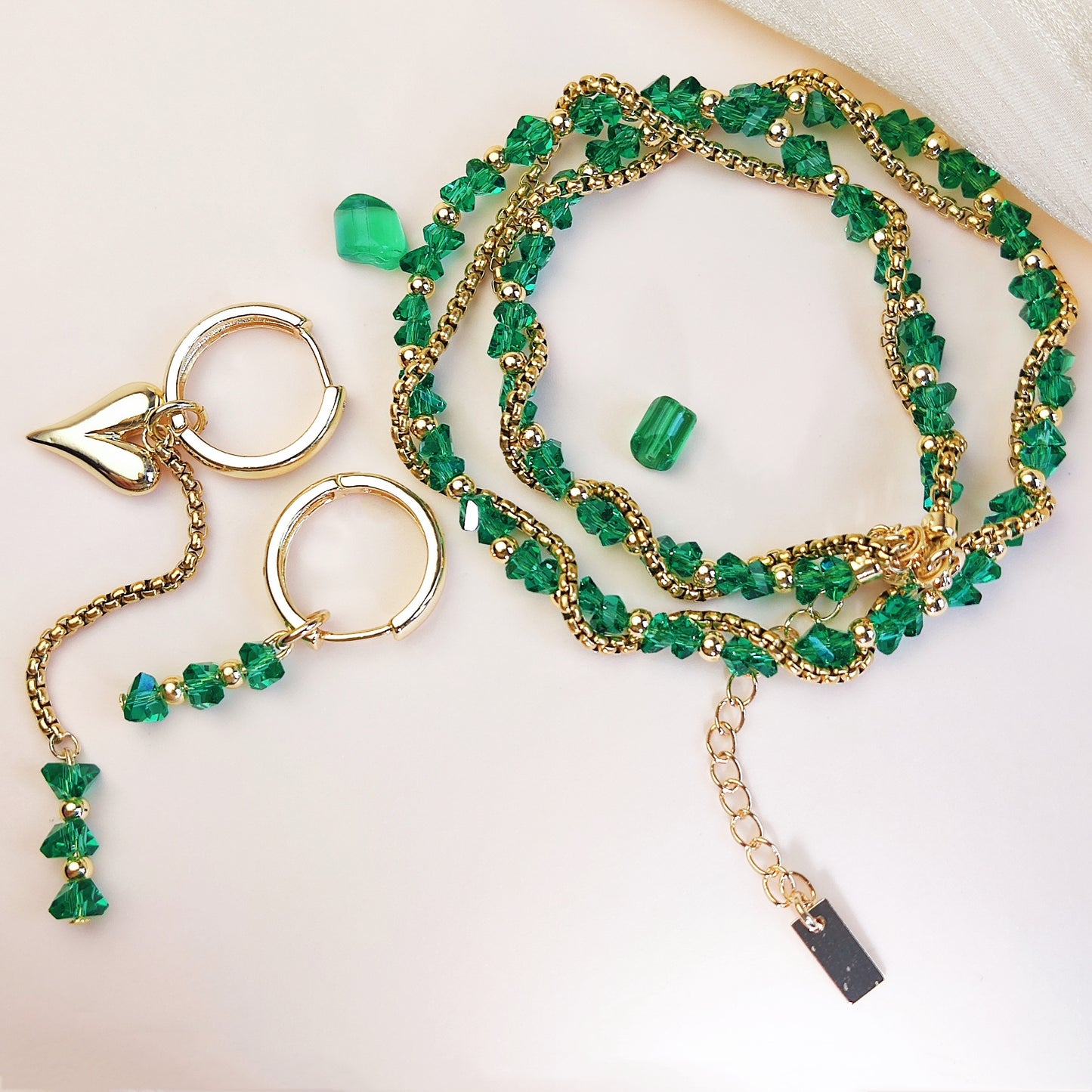Green Artificial Crystal DIY Necklace Chocker Brass Chains