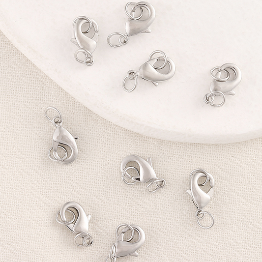 10pcs Brass 6x10mm Lobster Claw Clasp Double Rings, Platinum Plated - CMSL-01