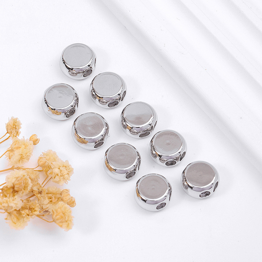 5pcs Brass Pinch Clip-Oblate Circle Inner Silicone Silver Plated Beads 8x5.5mm - CMBZ-01