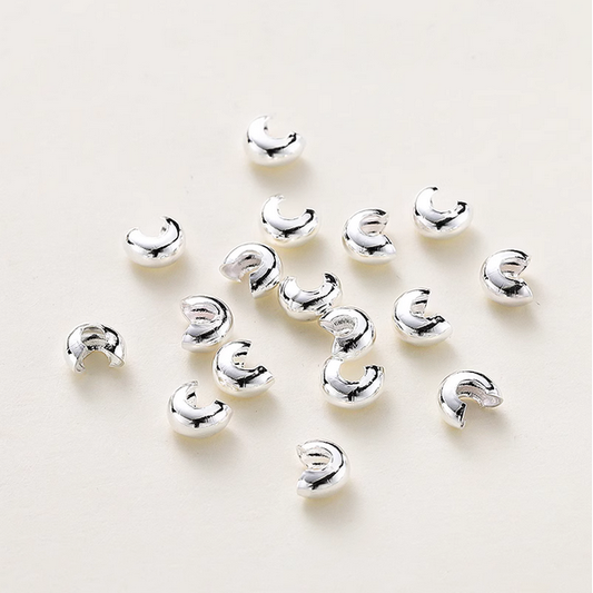 50pcs 4x5mm Half Round Open Crimp Beads / Knot Cover ,Silver Plated- CMDB-08