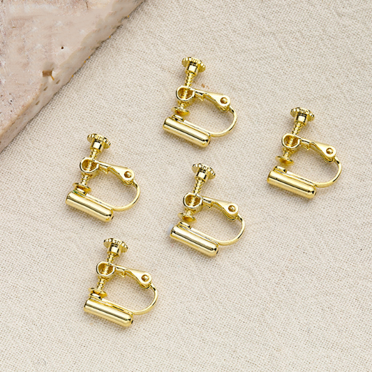 1 Pairs Brass Ear Clip Base Tube With Silicone, Gold Plated - ERRJ-04