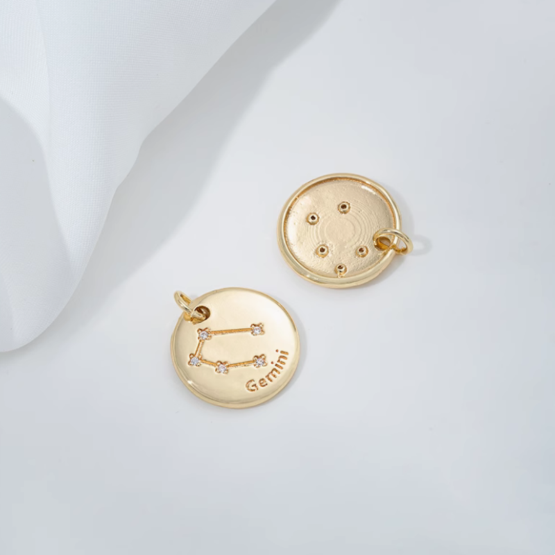 Brass Gilded Charms Piece Constellation 12 Star Map Pendant