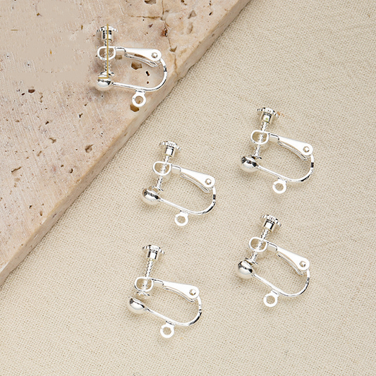 1 Pairs Brass Ear Clip Base Hanging Ring, Silver Plated - ERRJ-09