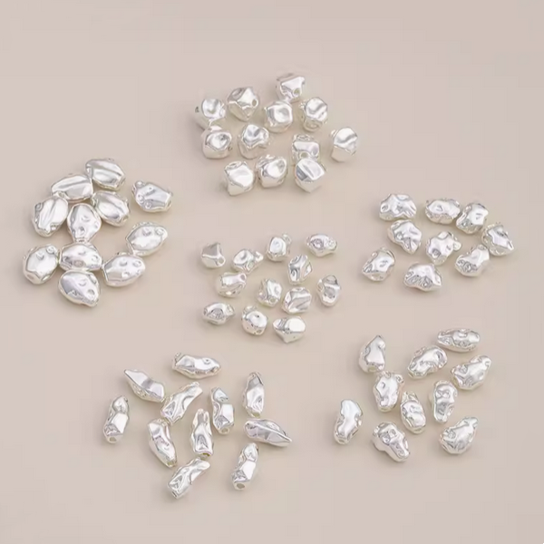 5pcs Brass Irregular Spare Spacer Beads Silver Color Electroplated