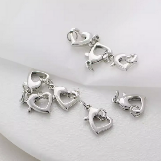Brass Heart Shape Spring Ring Clasp, Silver Plated - CMAX-02