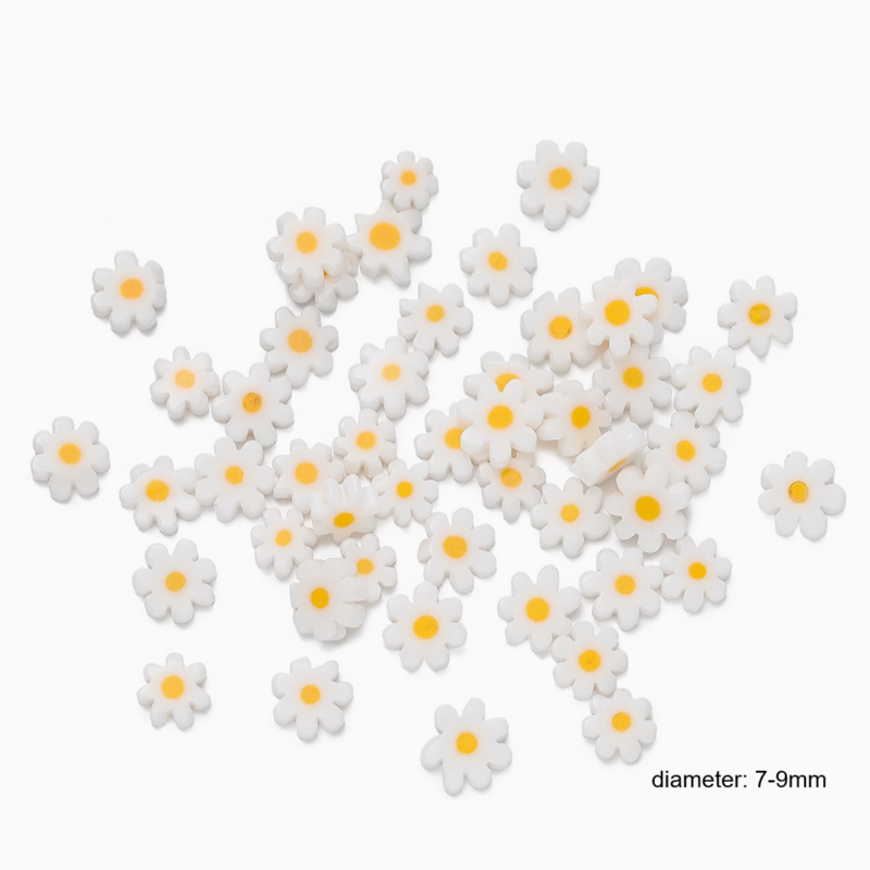 Glass White Daisy Flower Beads