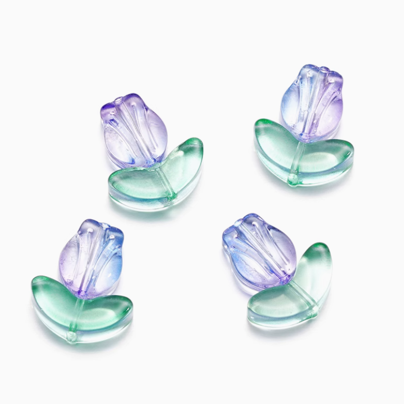 5pcs Glass Tulip Flower Pendant Transparent Buds Charms
