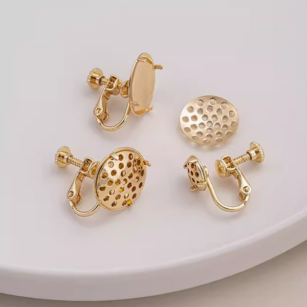 1 Pair Brass Gilded Screw Ear Clip Base Lotus Seedpod