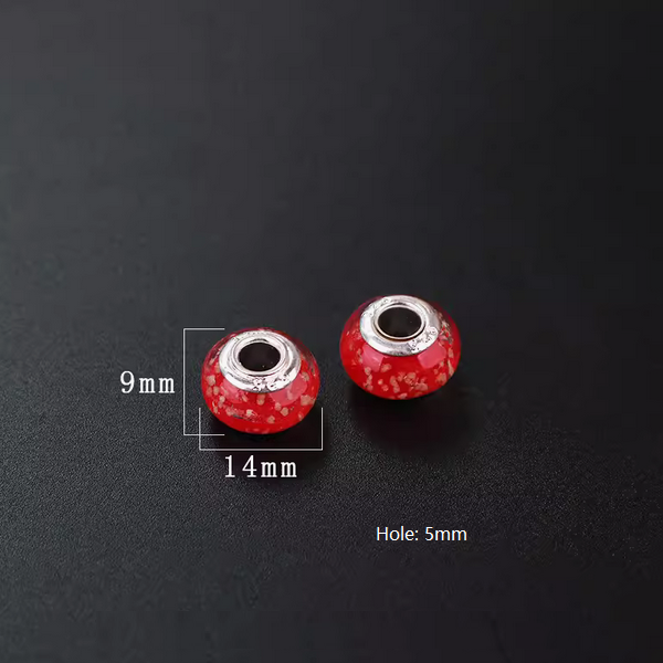 Glass Luminous Oblate Round Beads, Big Hole