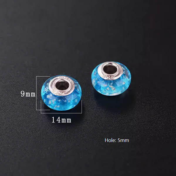 Glass Luminous Oblate Round Beads, Big Hole