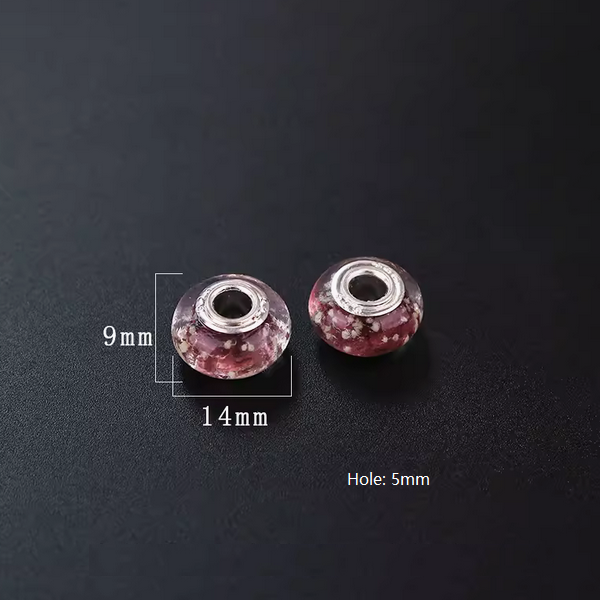 Glass Luminous Oblate Round Beads, Big Hole