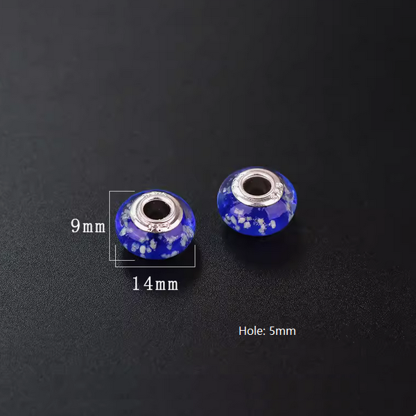 Glass Luminous Oblate Round Beads, Big Hole