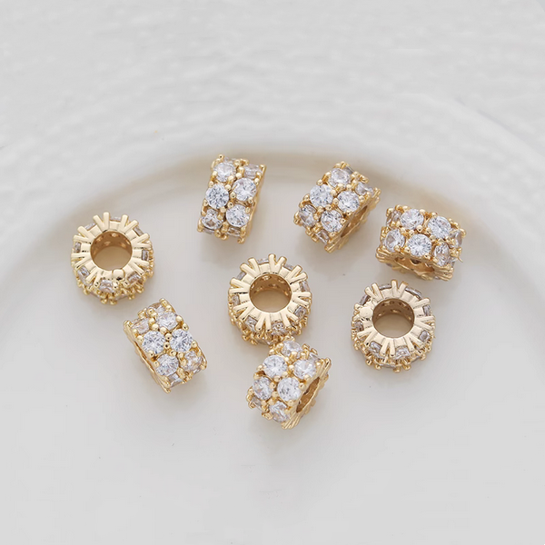 Alloy Zircon Column Beads Spacer - 14K Plated + Zircon - AMJZ-01
