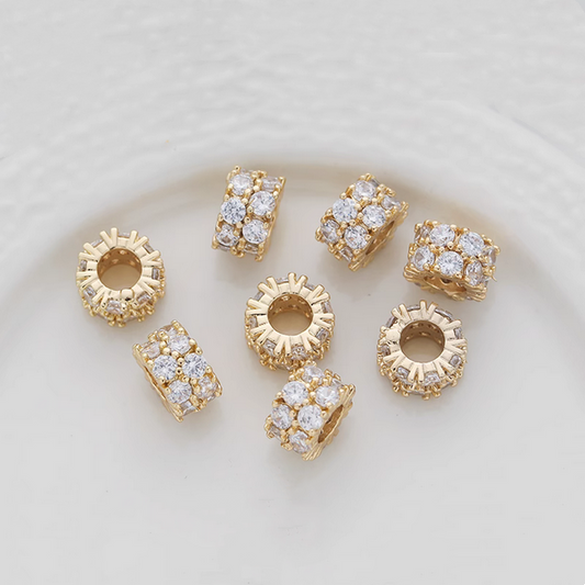 Alloy Zircon Column Beads Spacer - 14K Plated + Zircon - AMJZ-01