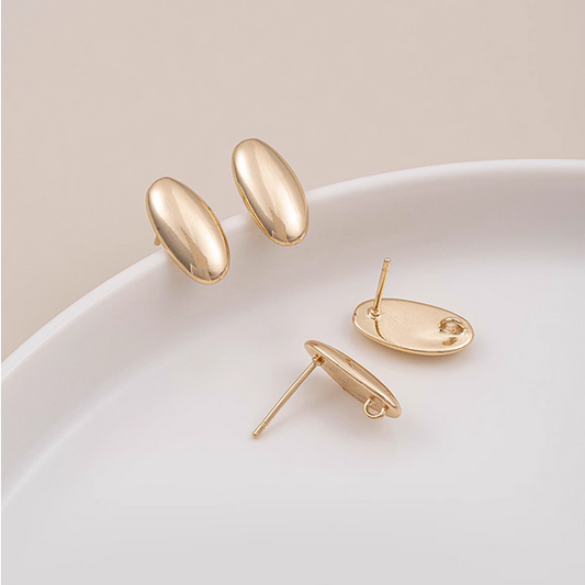1 Pairs Brass Ellipse Earring Plate, 14K Gold Plate - ERTY-01