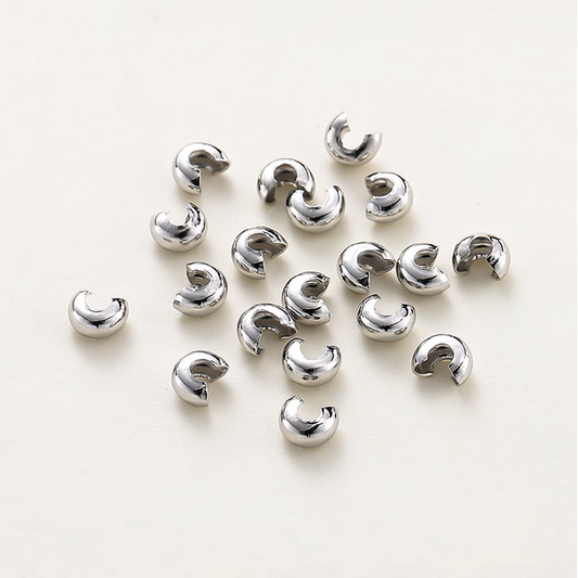 50pcs 3x4mm Half Round Open Crimp Beads / Knot Cover ,Platinum Plated- CMDB-10