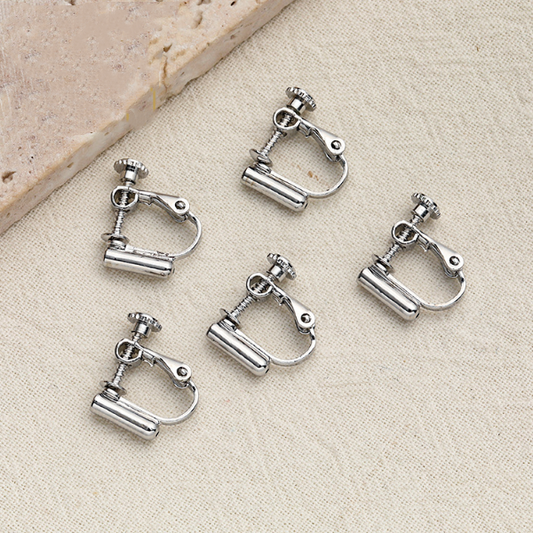 1 Pairs Brass Ear Clip Base Tube With Silicone, Platinum Plated - ERRJ-02