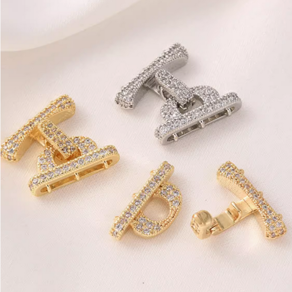 Brass H Shape Clip Clasp Gold / Platinum Plated Zirconic