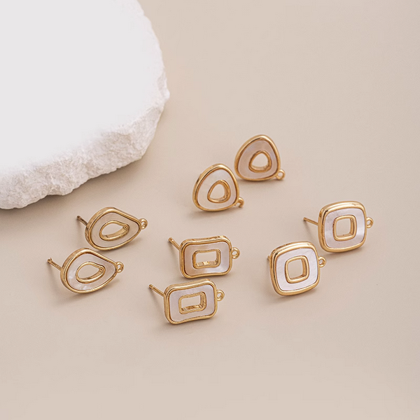 1 Pairs Brass 14K Gilded+Shell Geometry Earring Plateed