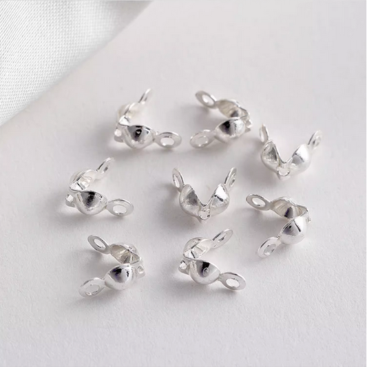 10pcs Clamshell Fold-Over/Knot/End Cap Covers, Silver Plated- CMCJ-07