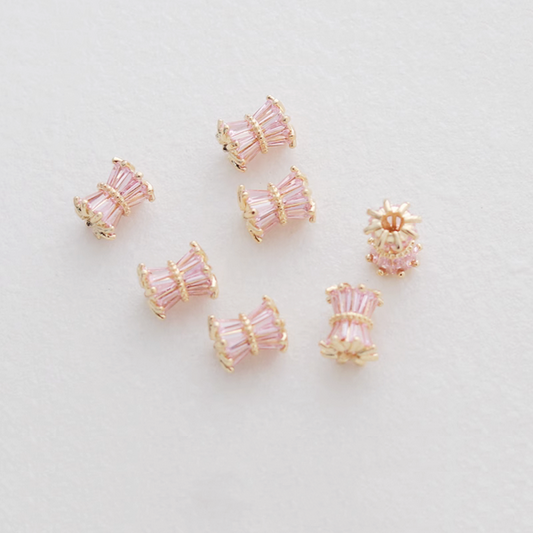 Alloy Zircon Barrel Beads Spacer - 14K Plated + Zircon - AMZR-02