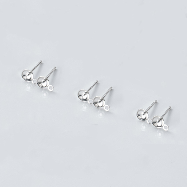 1 Pair 925 Sterling Silver Earring Base,Top Needle+Hanging Ring