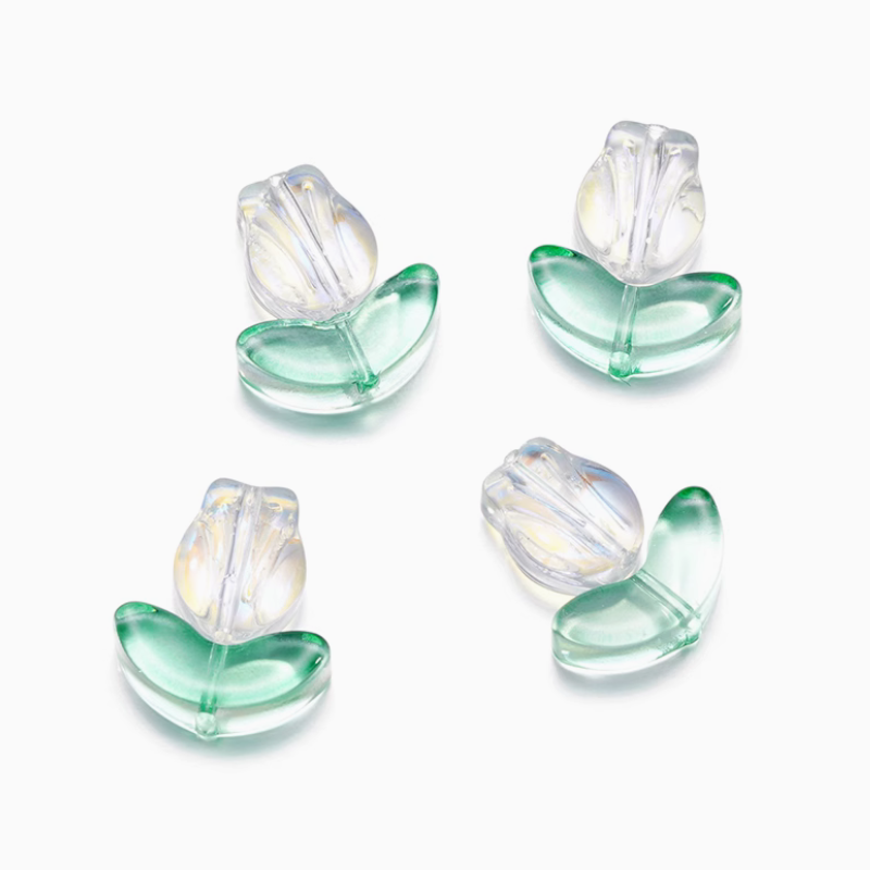 5pcs Glass Tulip Flower Pendant Transparent Buds Charms