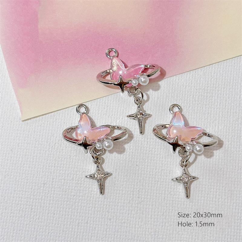 Alloy Pendants With Resin Pink Fairy Fantastic Charms