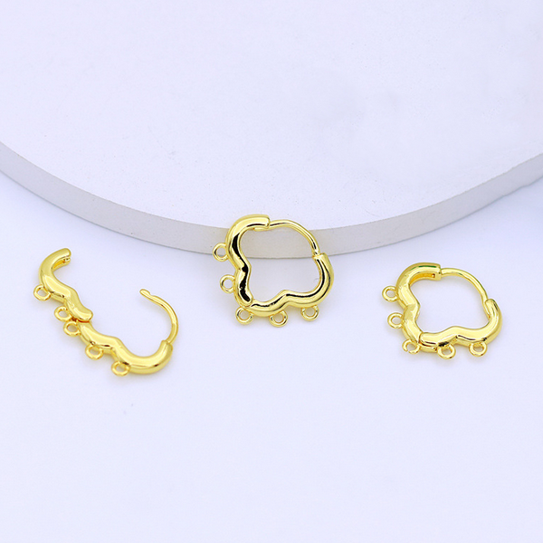 1 Pair Brass Heart Earring Hoops 5 Rings, 18K Gold Plate