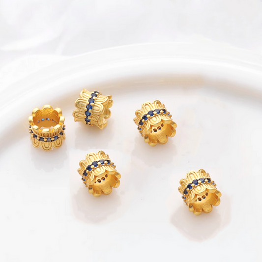 Alloy Column Crown Beads Spacer - 18K Plated + Zircon - AMSC-01