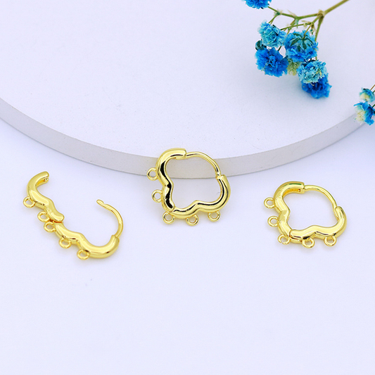 1 Pairs Brass Cloud Earring Hook 5 Rings, 18K Gold Plate - ERWQ-02
