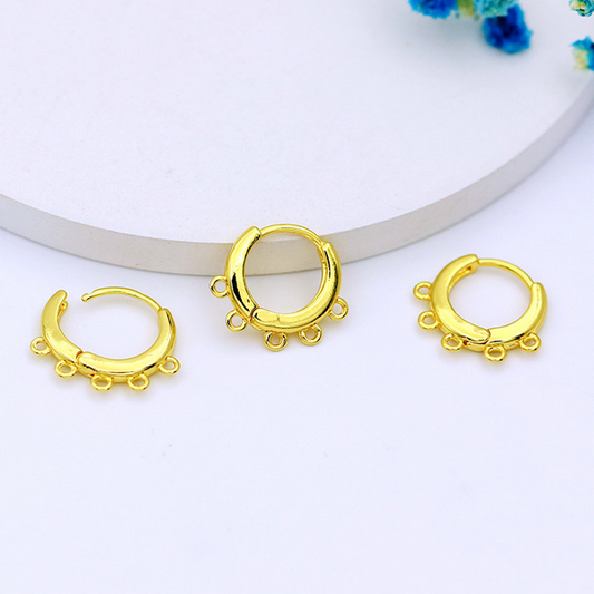 1 Pairs Brass Round Earring Hook 5 Rings, 18K Gold Plate - ERWQ-01