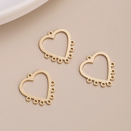 1 Pairs Brass Heart Earring Pendant Piece, 14K Gold Plate - ERJH-05