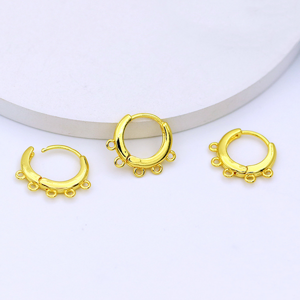 1 Pair Brass Heart Earring Hoops 5 Rings, 18K Gold Plate