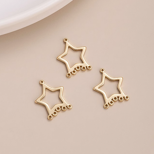 1 Pairs Brass Star Earring Pendant Piece, 14K Gold Plate - ERJH-07