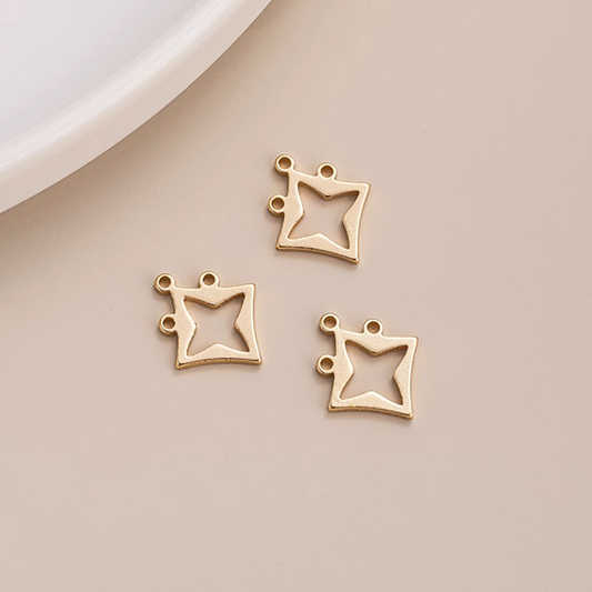 1 Pairs Brass Square Earring Pendant Piece, 14K Gold Plate - ERJH-10