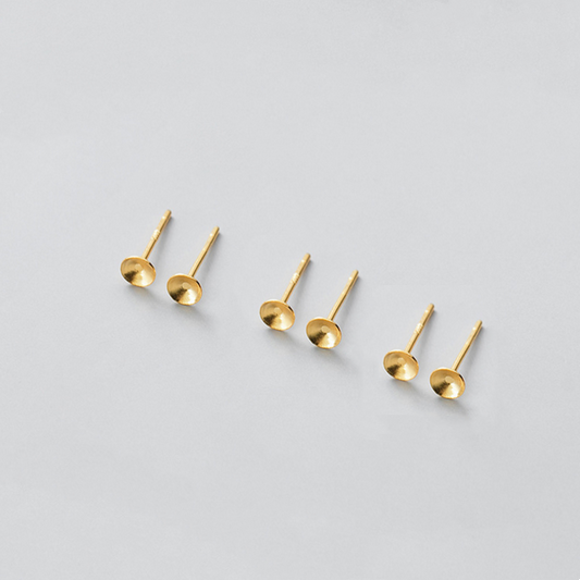 1 Pair 3x12.5mm Sterling Silver Earring Base, Gold Plated- ERYZ-29