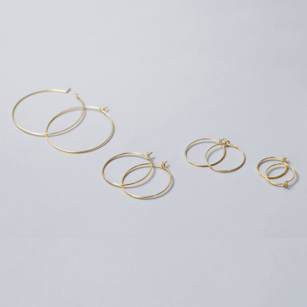 1 Pair 15mm Sterling Silver Earring Loop Ring, Gold Plated - ERYQ-11