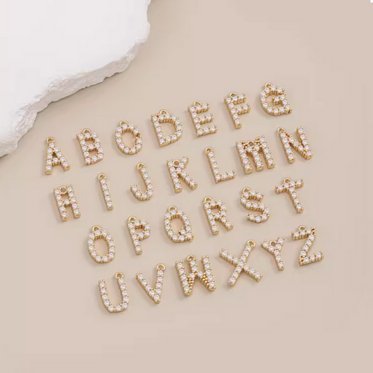 Brass Gilded Zircon Letter Piece Pendant Charms - PMGS-01
