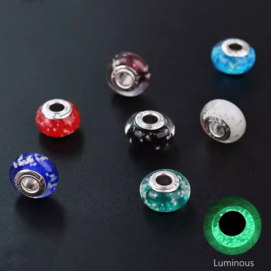 Glass Luminous Oblate Round Beads, Big Hole